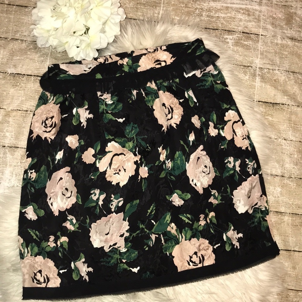 Club Monaco Black Floral Skirt